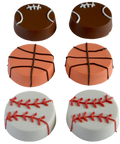 a set of four decorated cakes with baseballs and balls on them